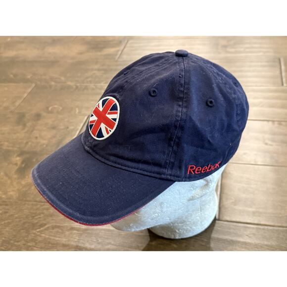 Vtg Reebok Mens Navy England Flag Patch Adjustable Strapback Hat Baseball Cap - Picture 3 of 8